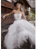 Strapless Ivory Lace Tulle Ruffled Unique Wedding Dress Strapless Ivory Lace Tulle Ruffled Unique Wedding Dress